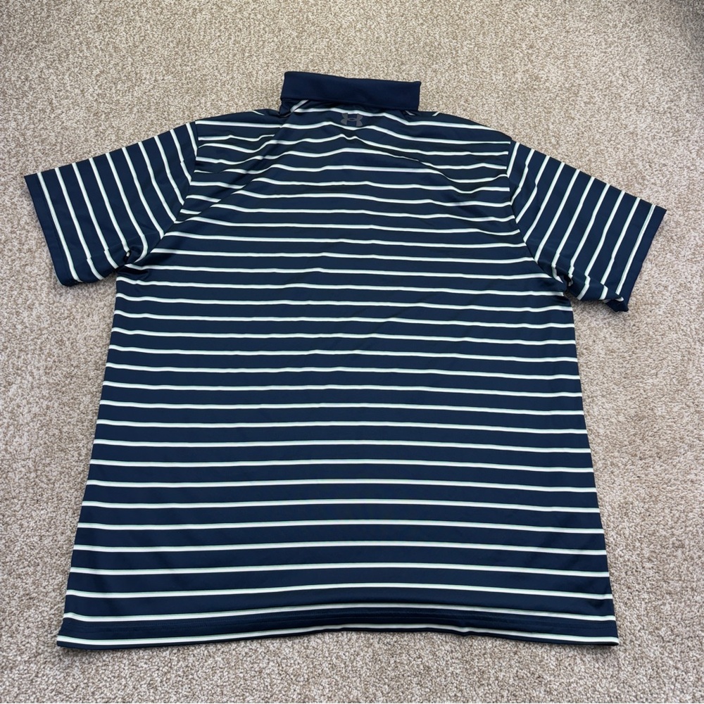Under Armour Blue White Green Striped Polo Shirt Mens Size 2XL Heatgear - Picture 6 of 10